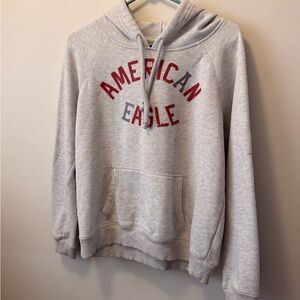 American Eagle Outfitters Light Gray Hoodie with Red Logo